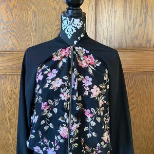 Black Floral Bomber Medium with semi sheer sleeves